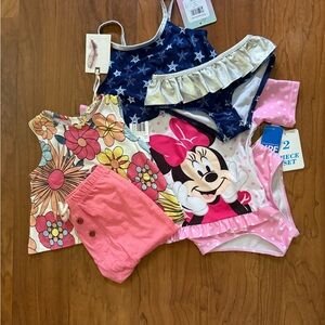 Bundle of Baby Girls’ Clothes: Two 2-piece bathing suits & 1 Summer Outfit, NWTs